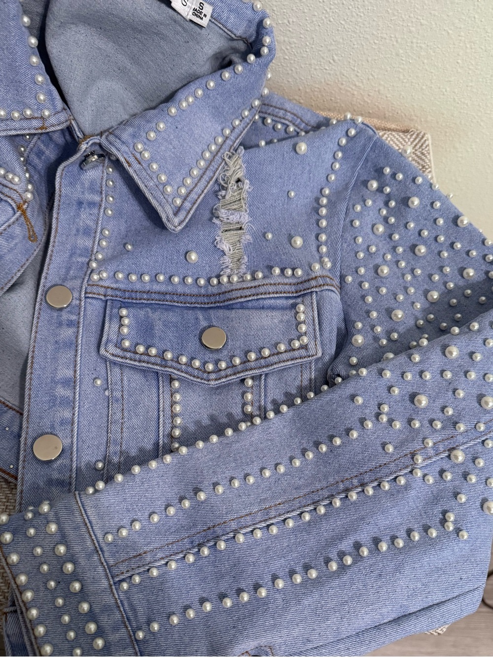 2 pc Denim set with Pearl Embellishments